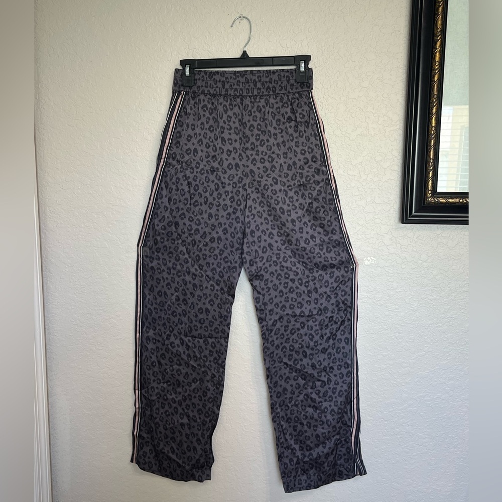 Gray Leopard Print Track Pants - image 1